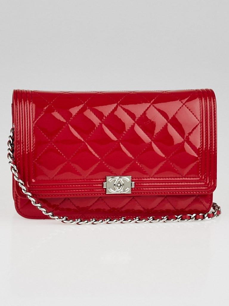 Chanel Dark Pink Quilted Patent Leather Boy WOC Clutch Bag