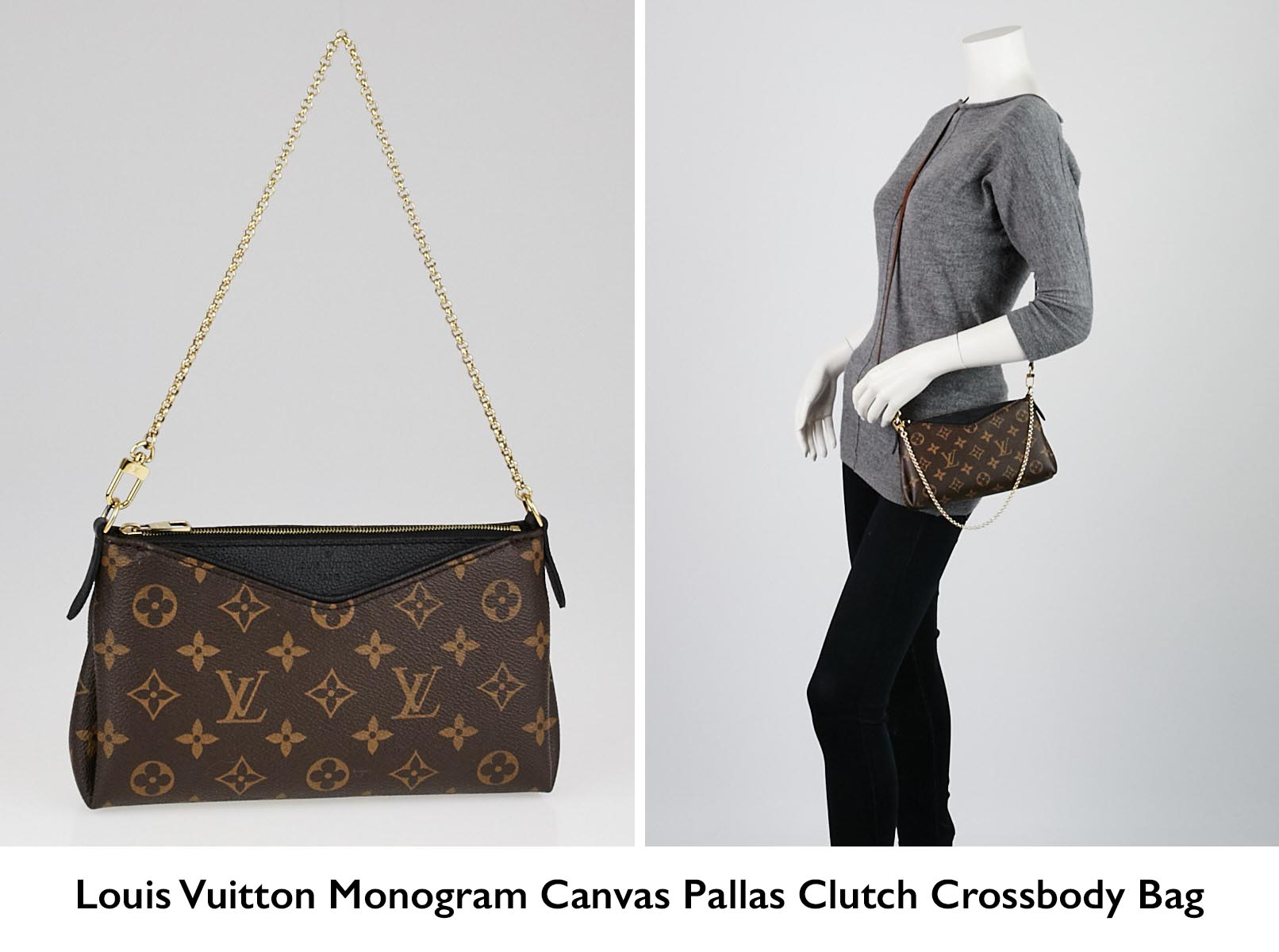 Authentic Louis Vuitton Monogram Canvas Pallas Clutch Crossbody Bag | YoogisCloset.com