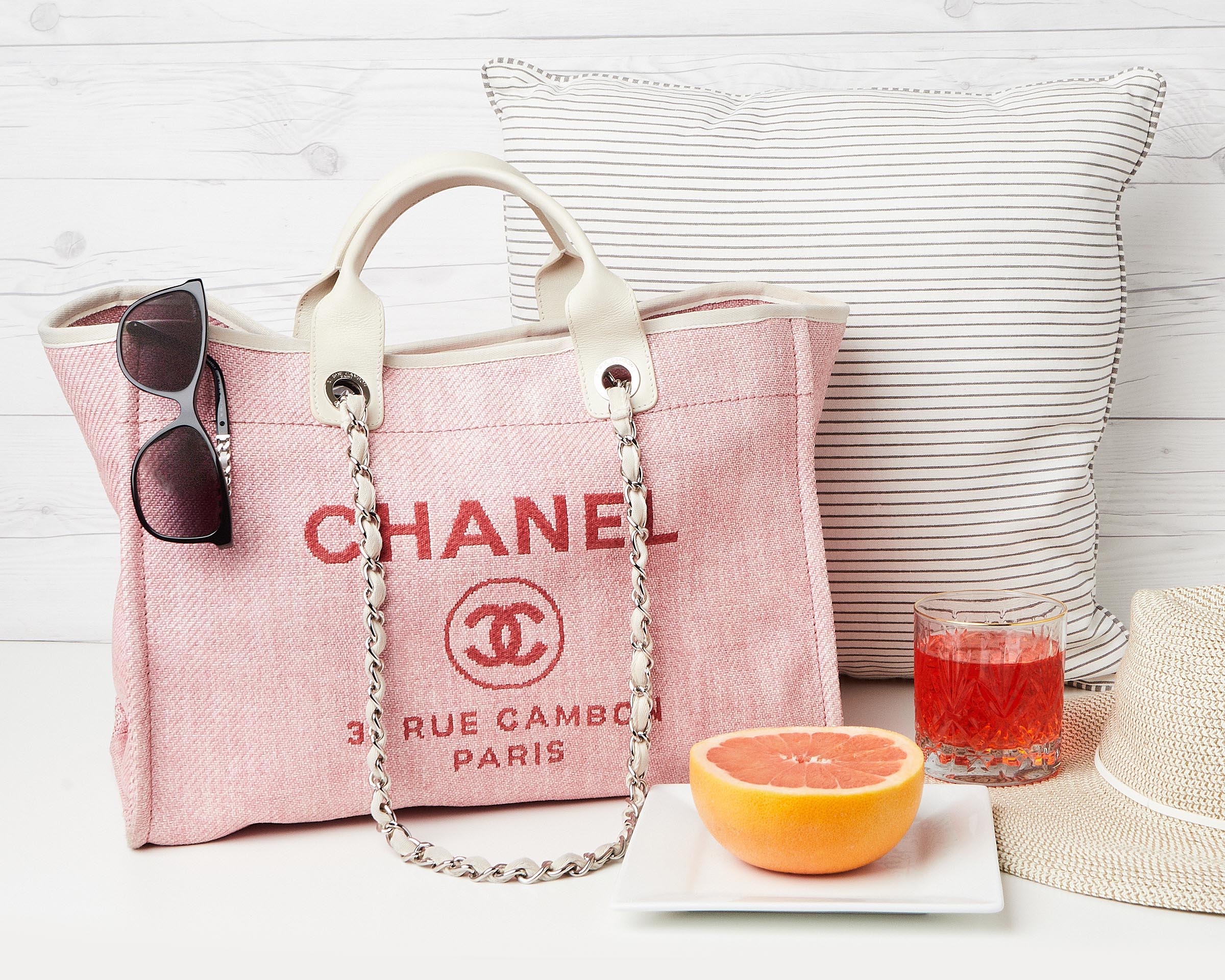Summer Bag Trends | Chanel Canvas Deauville Tote | Yoogi's Closet Authenticated Pre-Owned Luxury